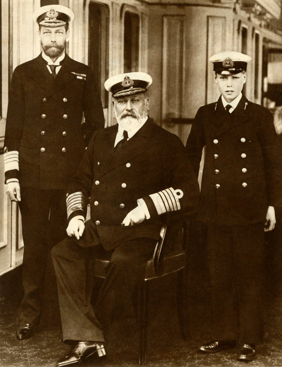 VII. Edward király fiával, György walesi herceggel és unokájával, Edward herceggel, 1910, 1935. alkotó: Unbekannt