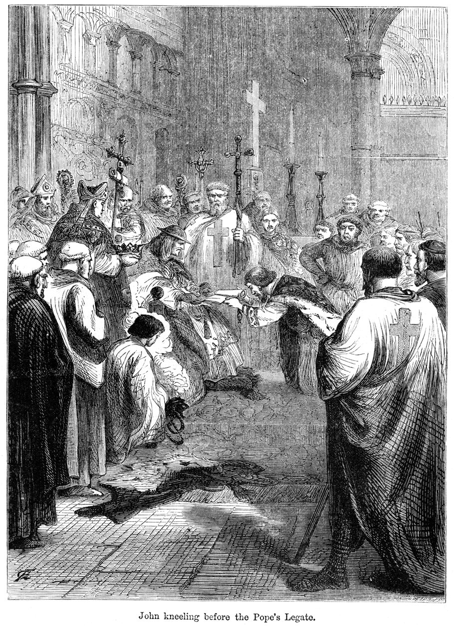 János király 1167-1216 térdel a pápai legátus előtt, 1213 alkotó: Unbekannt