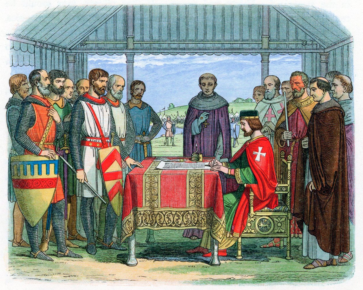 János király aláírta a Magna Cartát Runnymede-ben, Surreyben, 1215. június 15-én, 1864. alkotó: Unbekannt