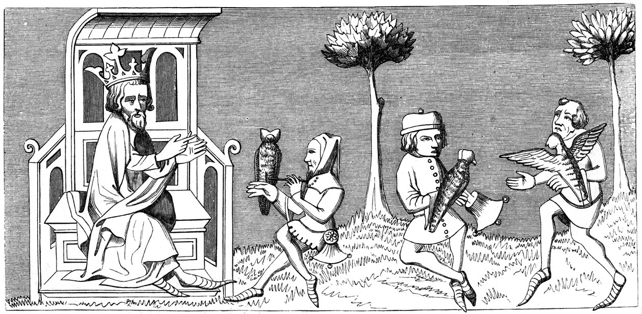Modus király a solymászat művészetét tanítja, 1849. 14. század alkotó: Unbekannt