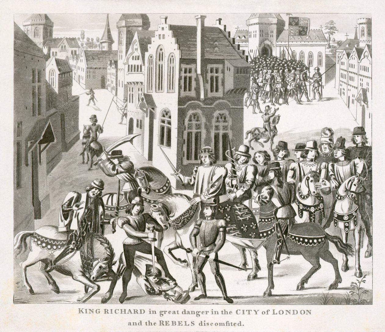 II. Richárd király szembeszáll a lázadókkal, Parasztlázadás, London, 1381 XIX. század alkotó: Unbekannt