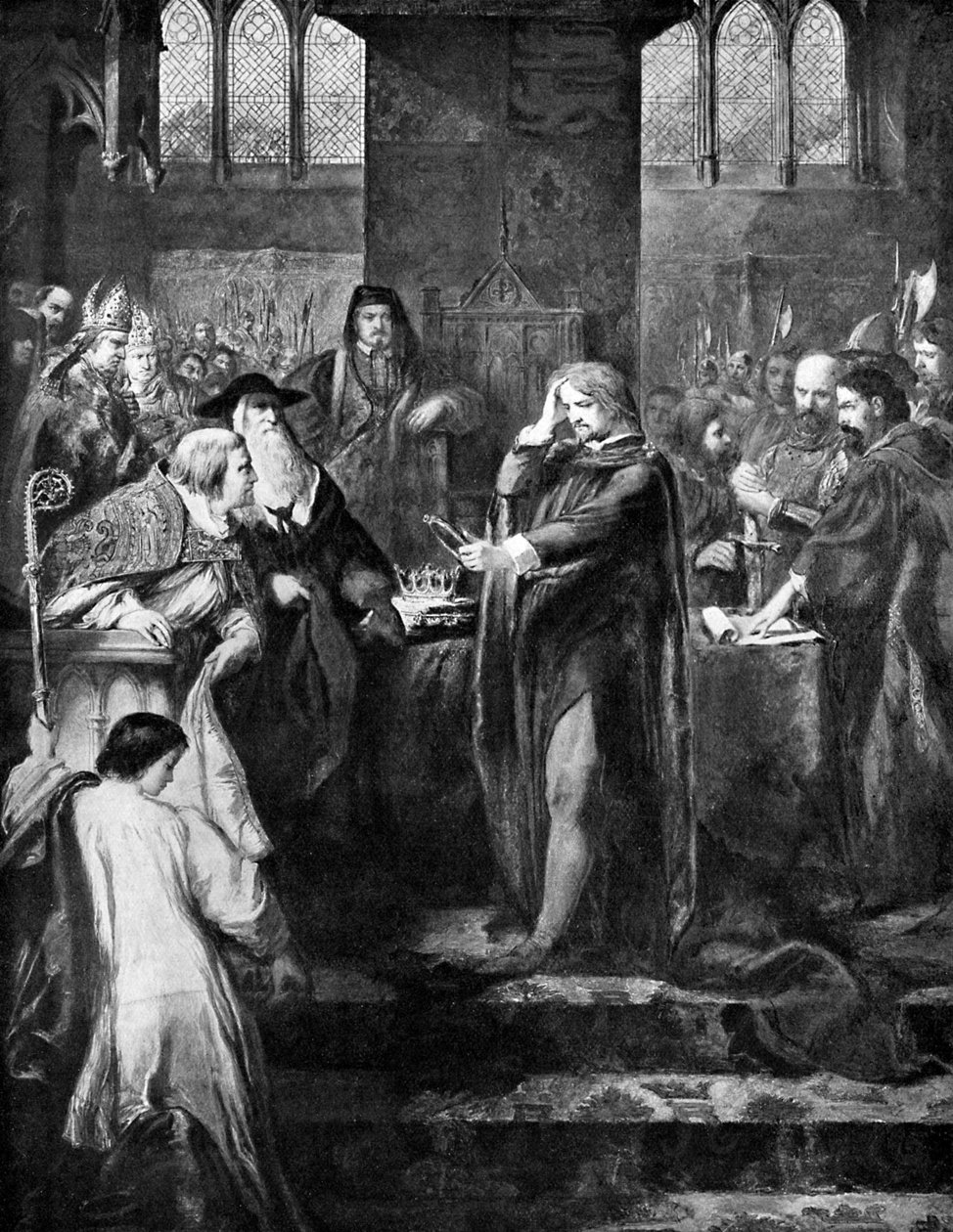 II. Richárd király lemond a koronáról unokatestvérének, Bolingbroke-nak, 1399, 1920 alkotó: Unbekannt