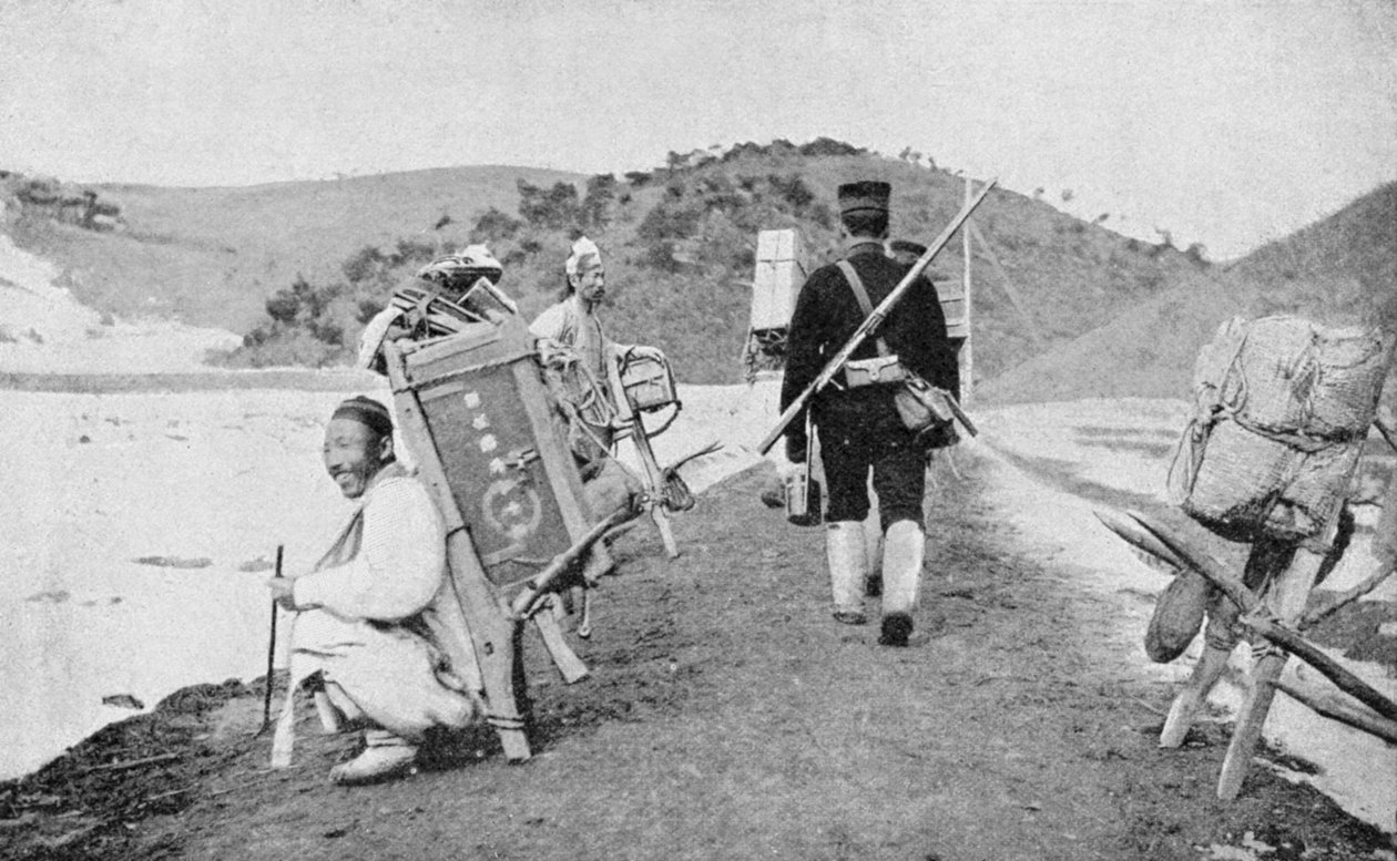Koreai kulik japán katonák portásaiként, orosz-japán háború, 1904-5 alkotó: Unbekannt