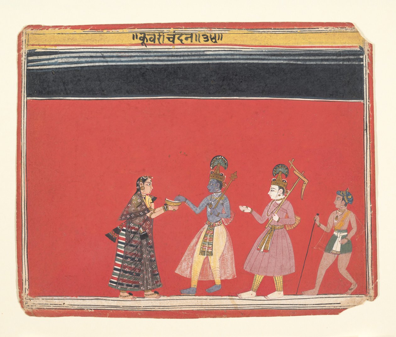 Krishna felajánlást fogad el a Púpos Nő Trivakra..., kb. 1650. alkotó: Unbekannt