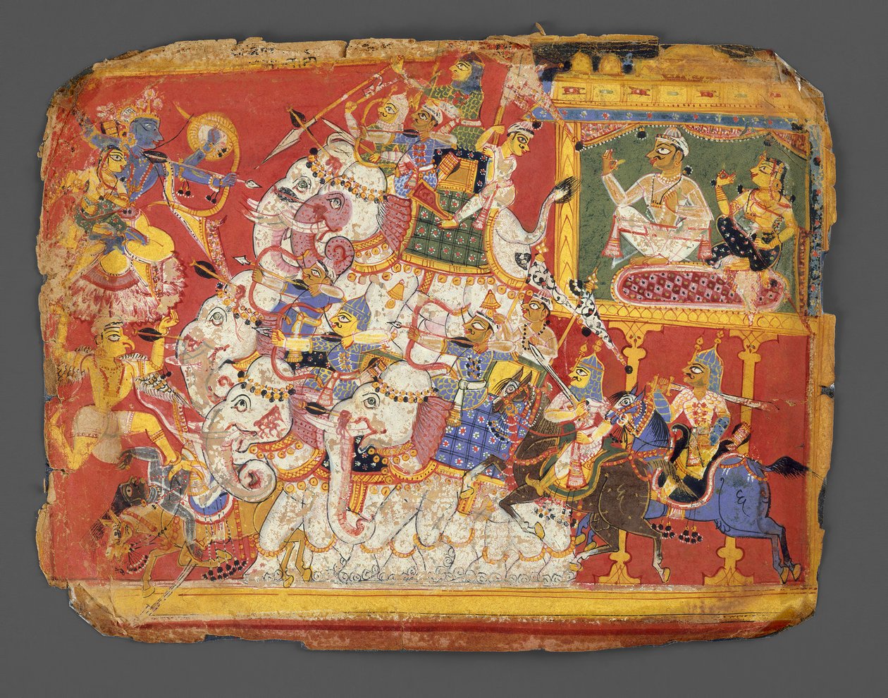 Krishna harcol a démon Naraka seregeivel: Oldal egy Bhagavata Purana kéziratból, kb. 1540. alkotó: Unbekannt