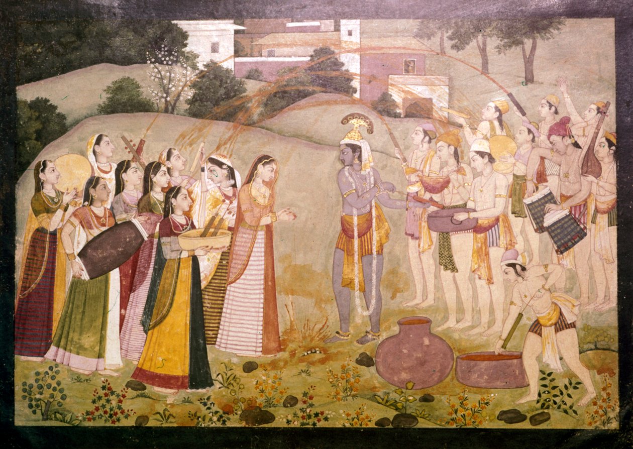 Krishna ünnepli a Holi tavaszi fesztiválját, 1770-1780 alkotó: Unbekannt