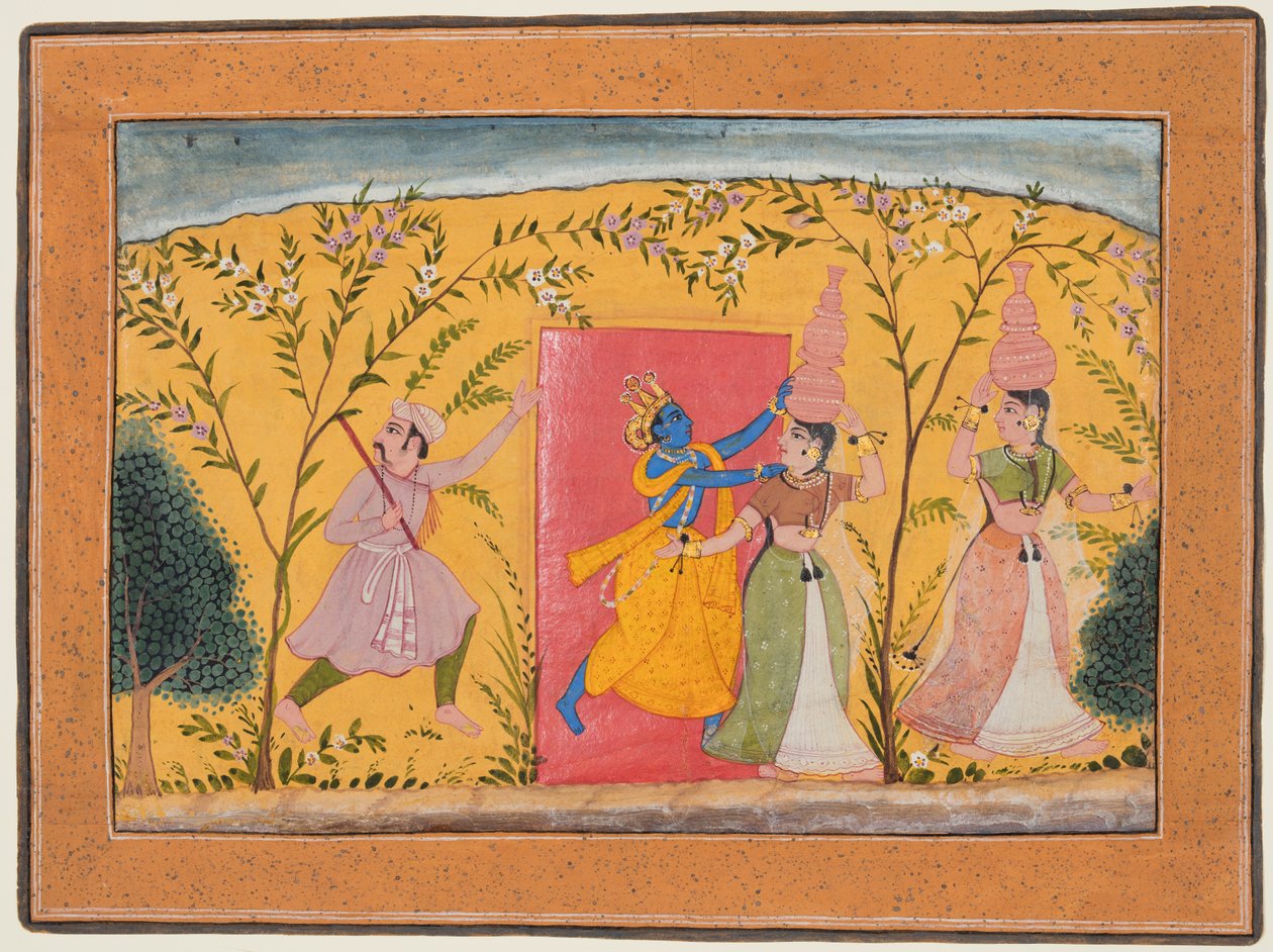 Krishna Pontosan egy vámot a tejeslányoktól, egy Bhagavata Puránától, kb. 1600. alkotó: Unbekannt