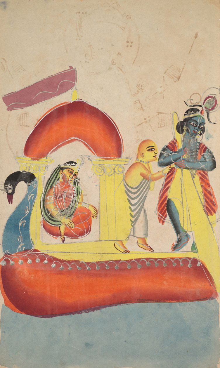 Krishna komppal Radha a Yamuna folyón át, 1800-as évek. alkotó: Unbekannt