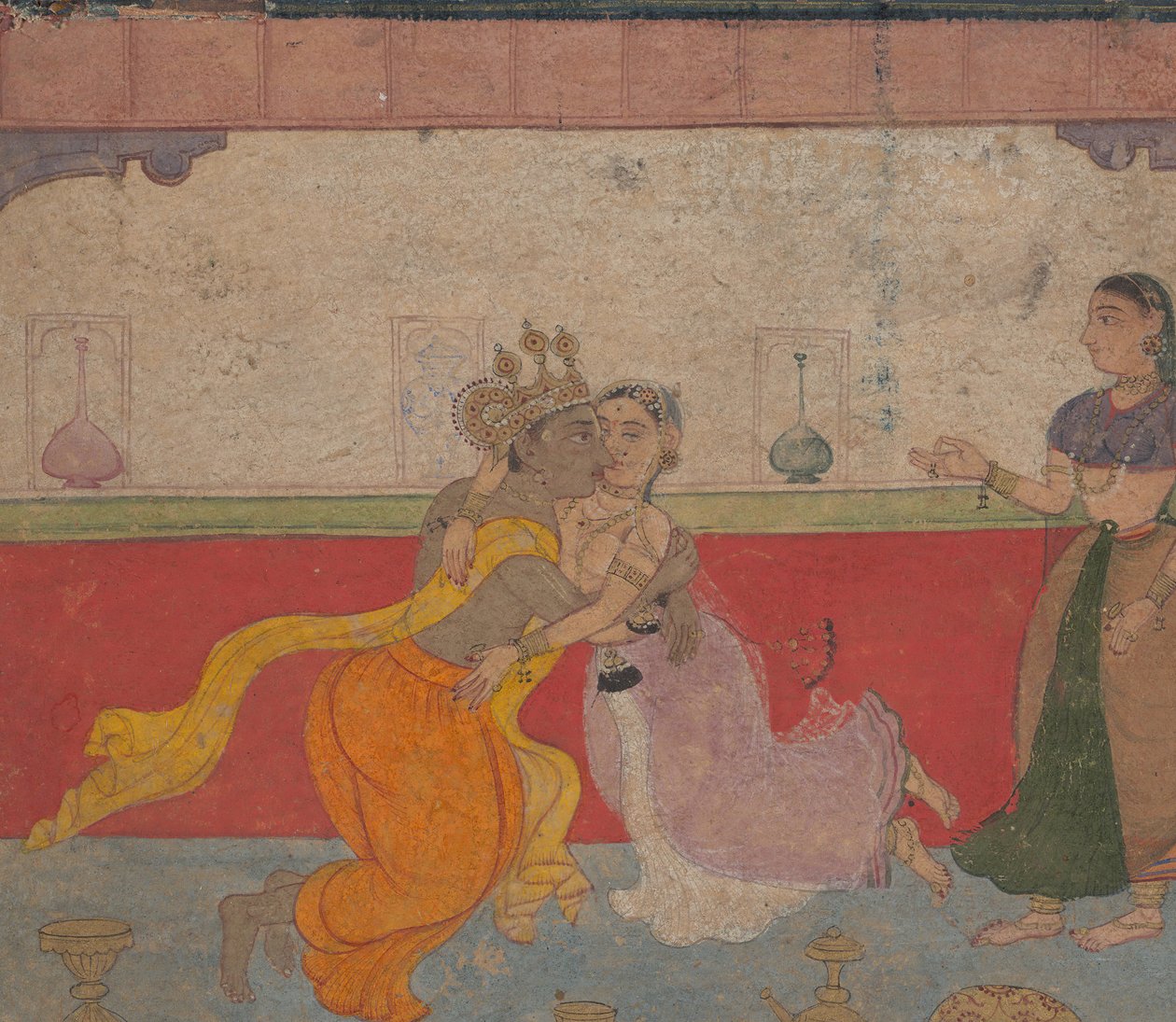 Krishna Kisses Radha: Oldal a Boston Rasikapriya Lovers Breviary-ből, 1610 körül. alkotó: Unbekannt