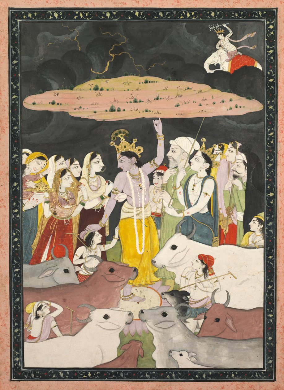 Krishna Lifting Mt. Govardhana, c. 1780-1790. alkotó: Unbekannt