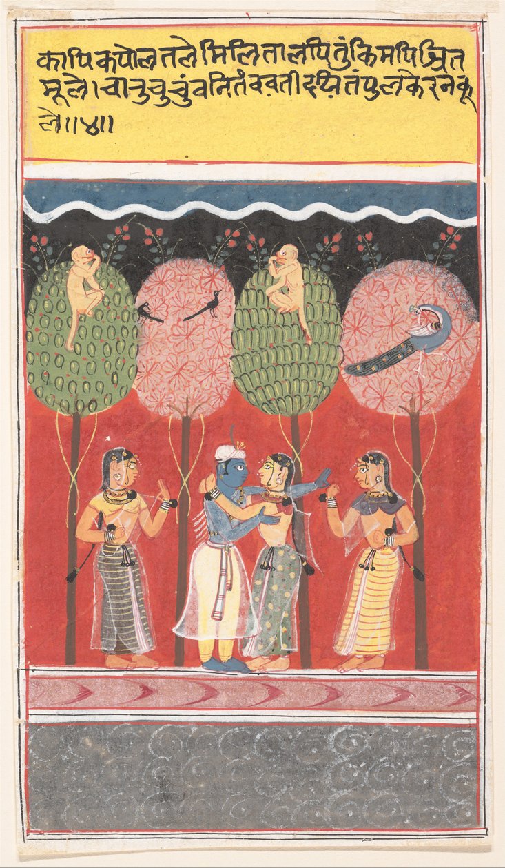 Krishna mulat a gopikkal... a szétszórt Gita Govinda tehénpásztorok énekéből, 1630-40. alkotó: Unbekannt