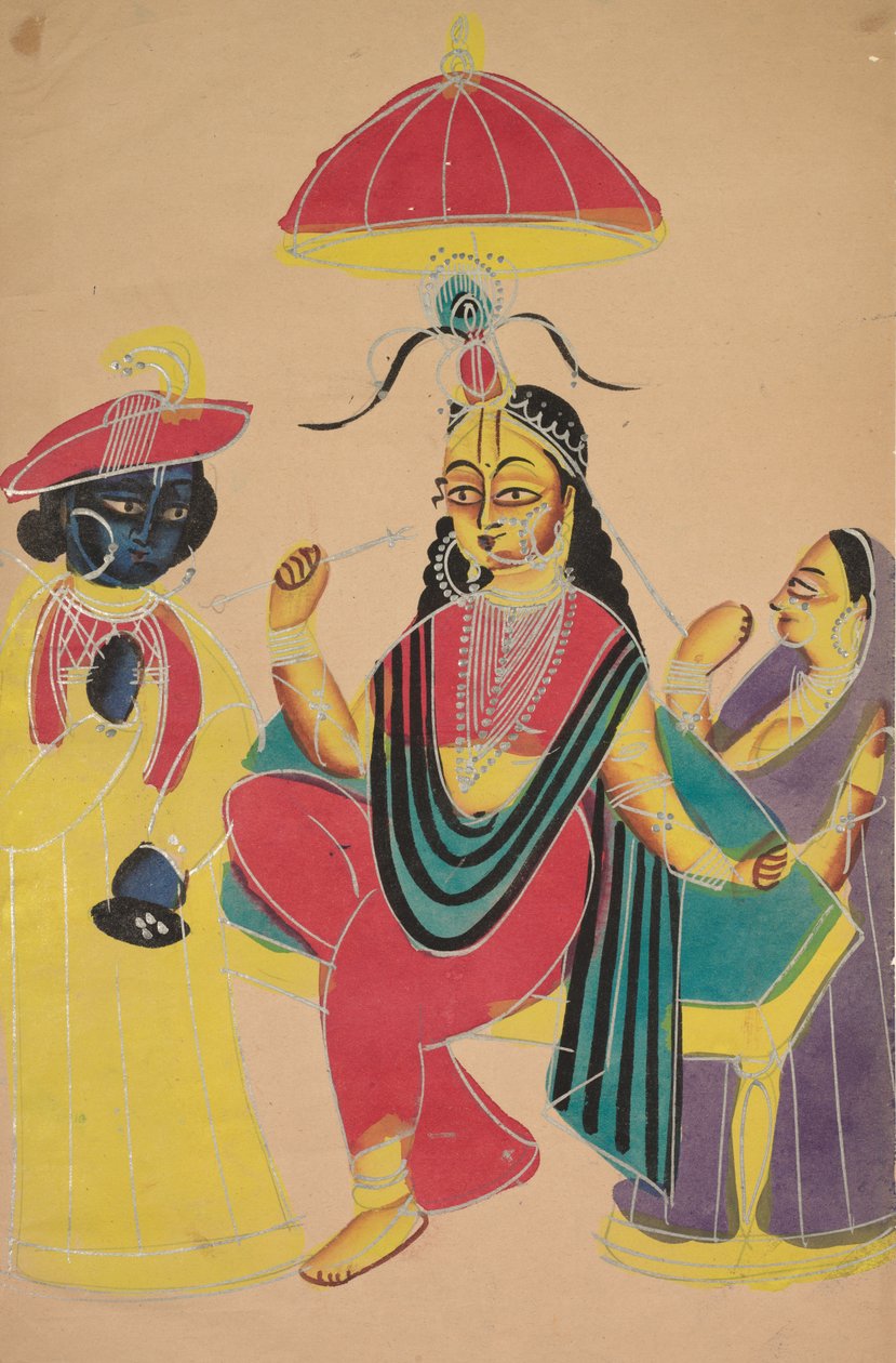 Krishna Radha mellett áll, aki egy széken ül, 1800-as évek. alkotó: Unbekannt