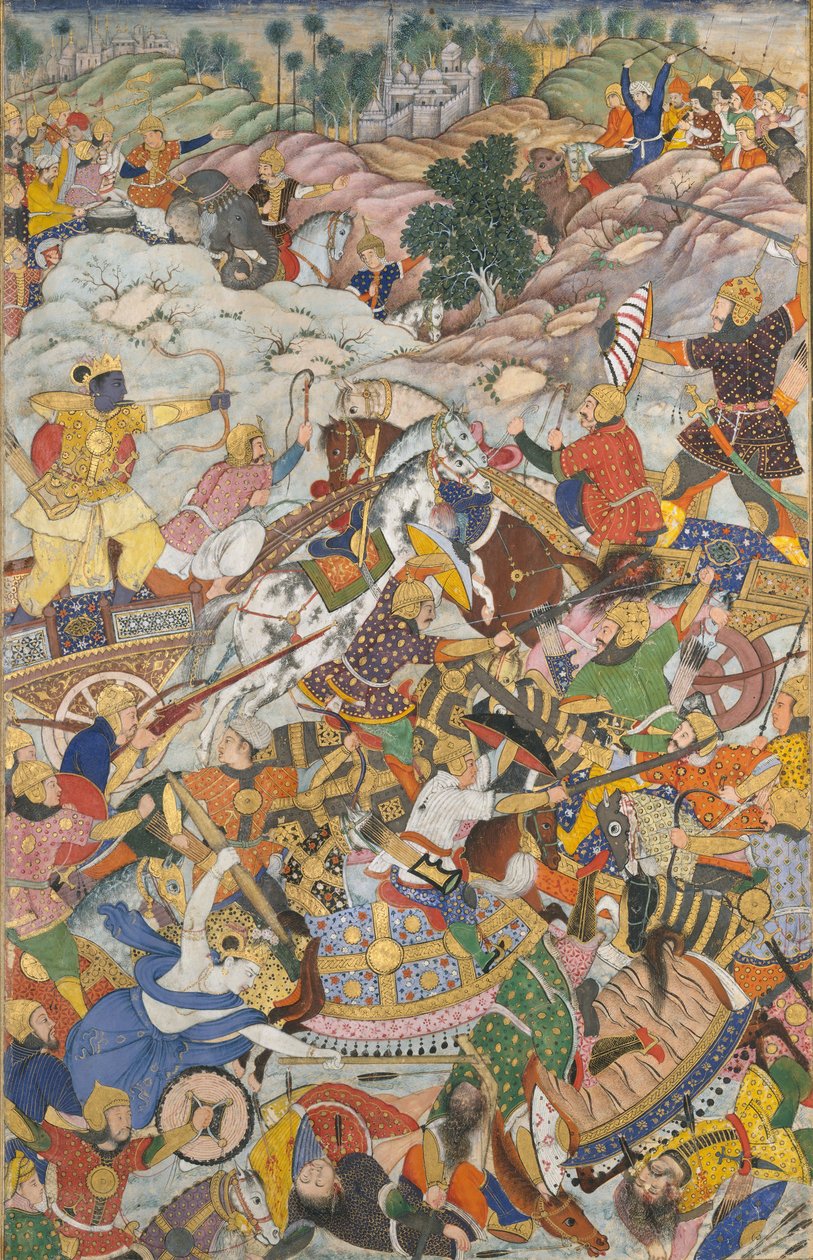 Krishna és Balarama harcol az ellenség ellen, Folio egy Harivamsából Hari legendája..., 1590-95. alkotó: Unbekannt