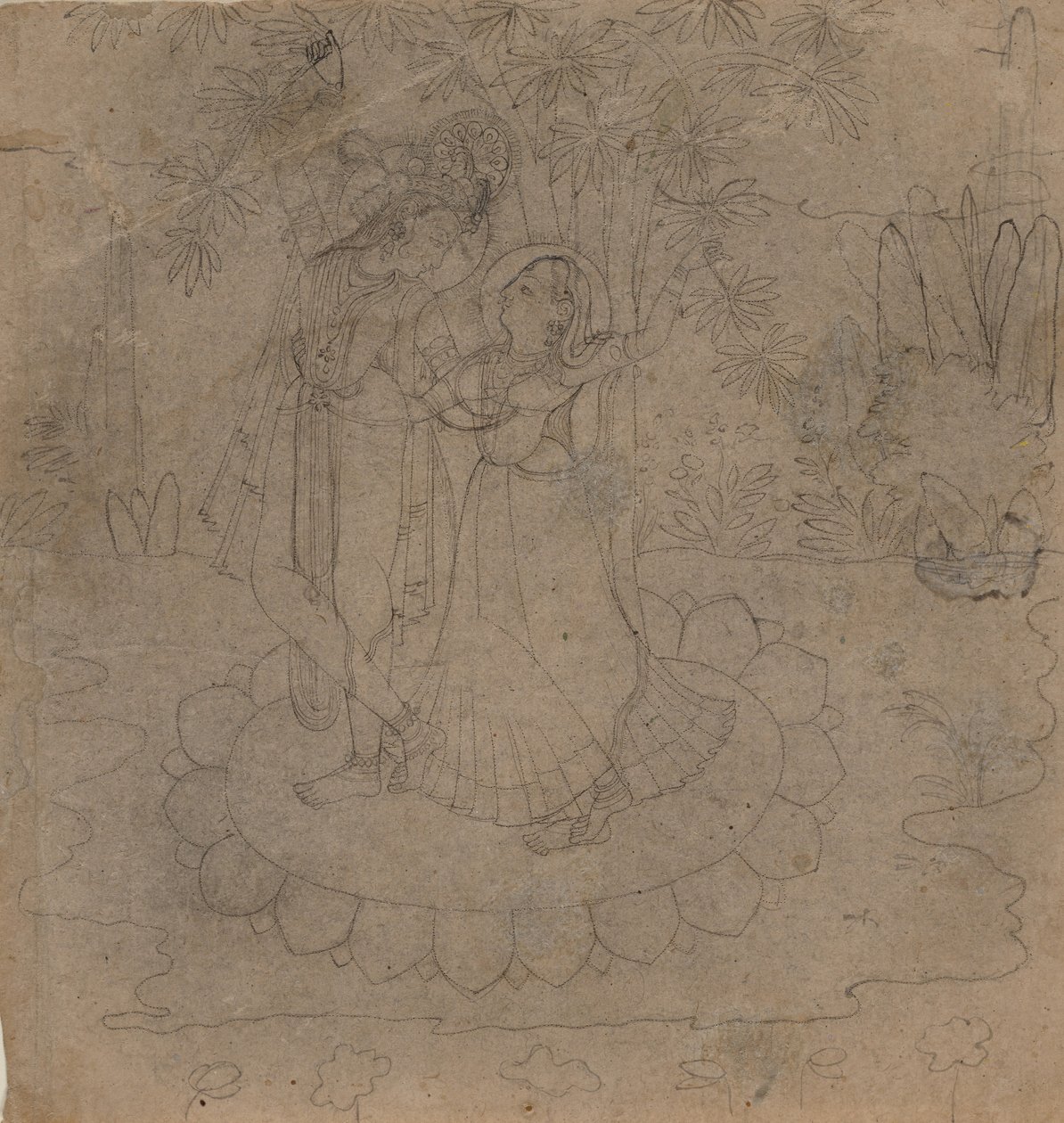 Krishna és Radha lótuszon állva, 19. század vége – 20. század eleje. alkotó: Unbekannt