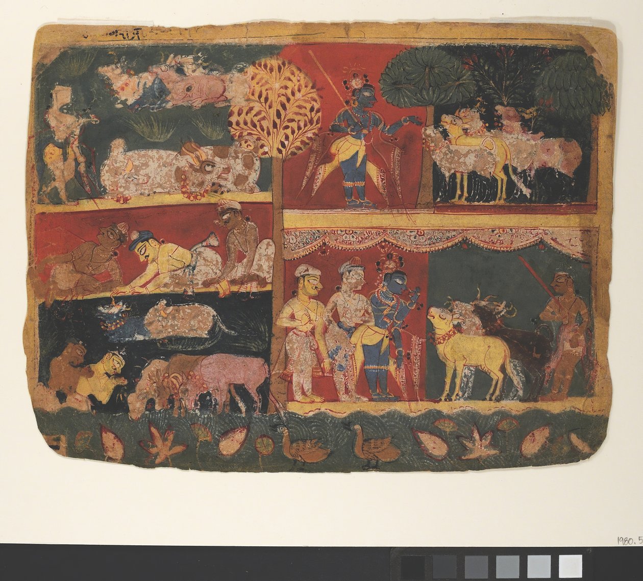 Krishna és a tehénpásztorok: Oldal egy szétszórt Bhagavata Puránából..., kb. 1520-30. alkotó: Unbekannt