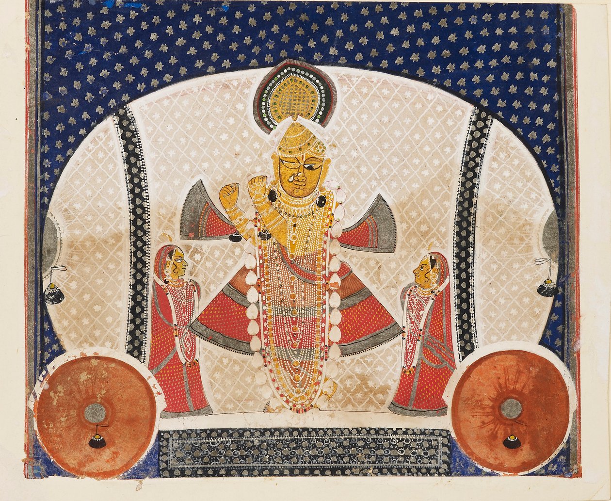 Krishna, mint Shrinathji fuvolán játszik, a XX. század elején alkotó: Unbekannt