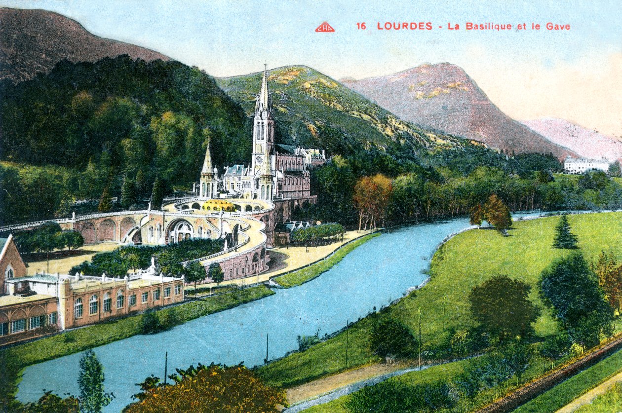 A Bazilika és a Gave, Lourdes, Franciaország, 1933 alkotó: Unbekannt