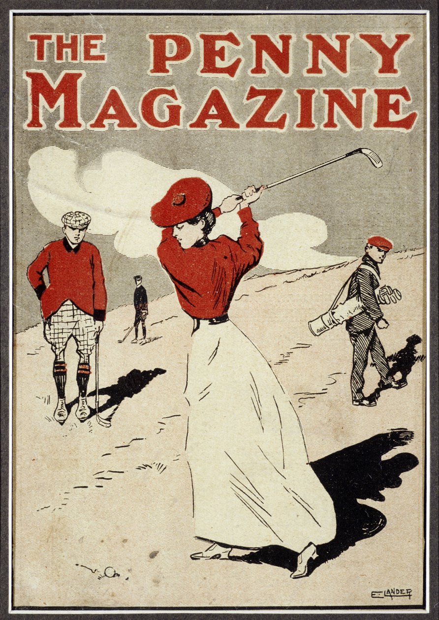 Hölgy golfozó lendít a „The Penny Magazine” címlapján, c1900 alkotó: Unbekannt