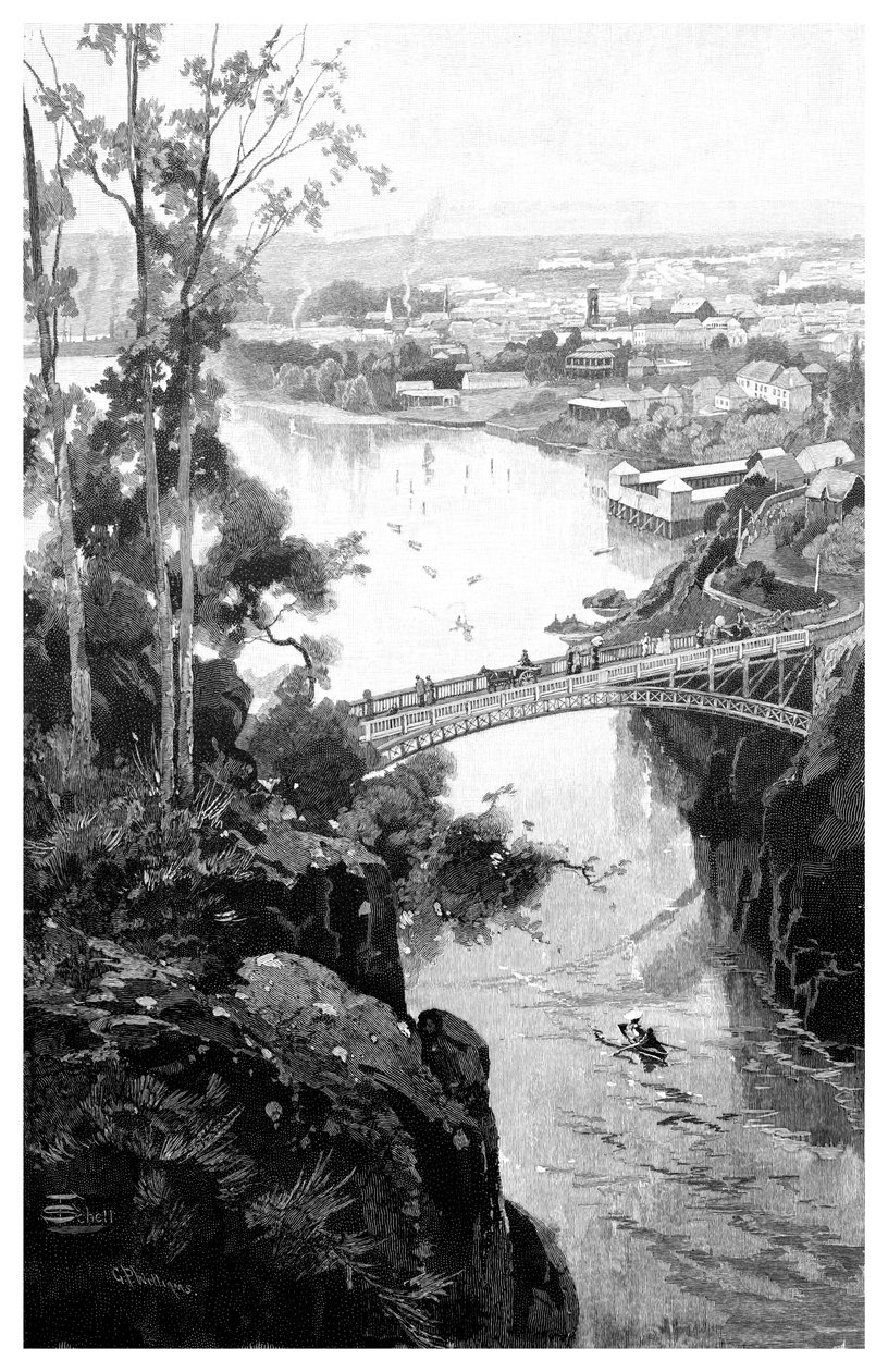 Launceston, a Cataract Bridge-ből, Tasmania, Ausztrália, 1886 alkotó: Unbekannt