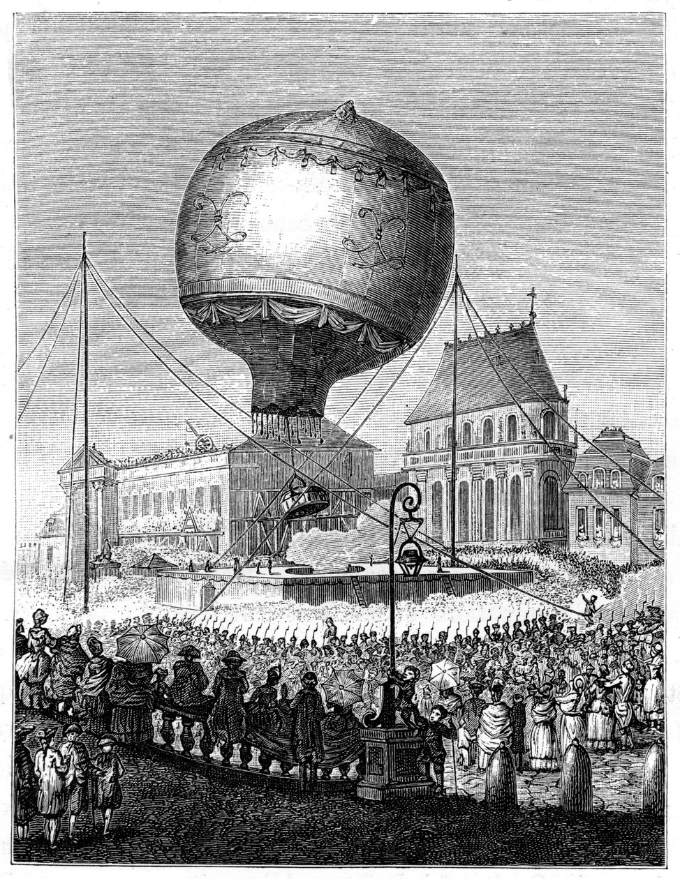 Hőlégballon felbocsátása, 18. század vége, 1885 alkotó: Unbekannt