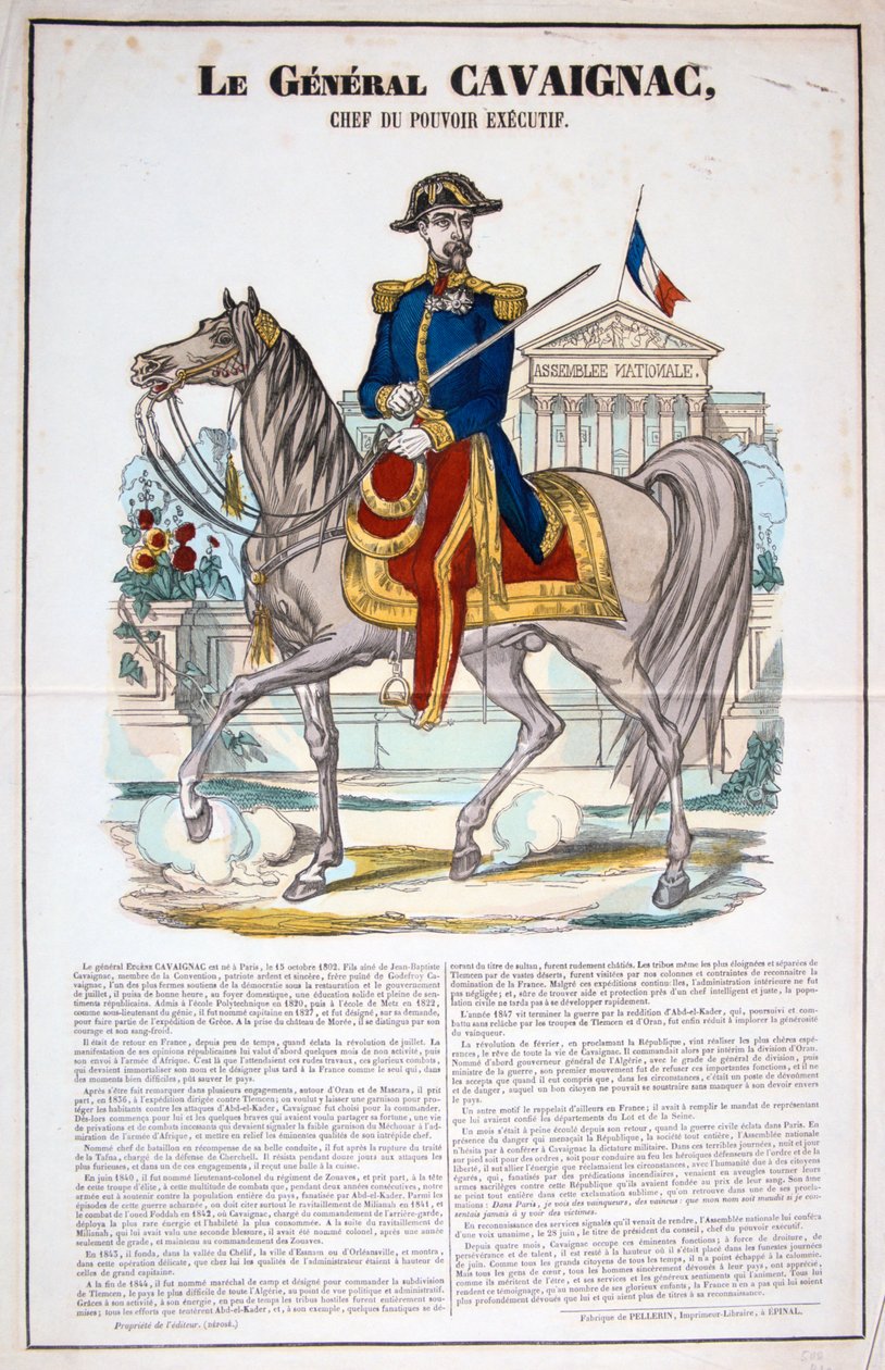 Le General Cavaignac 28 Juin 1848, Franciaország. Színes Litográfia. Magángyűjtemény alkotó: Unbekannt