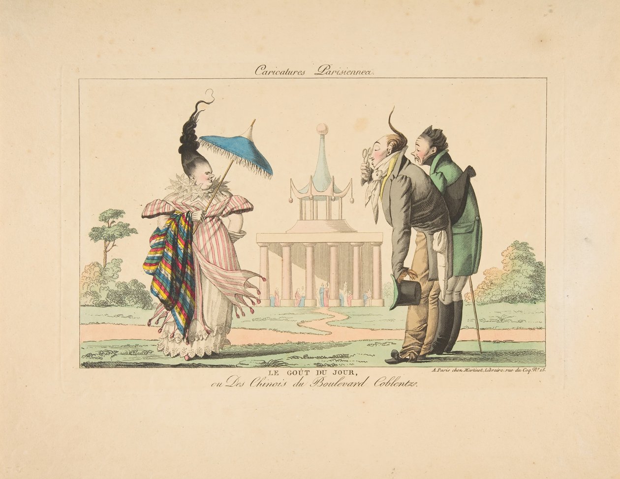 A nap íze vagy The Chinese on Boulevard Coblentz, a Caricatures Parisiennes-ből, kb. 1815. alkotó: Unbekannt