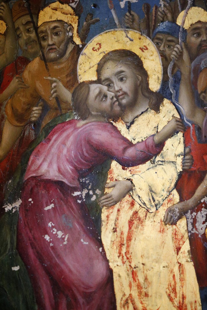 Júdás Freskó csókja az izraeli jeruzsálemi Szent Sír templomból alkotó: Unbekannt