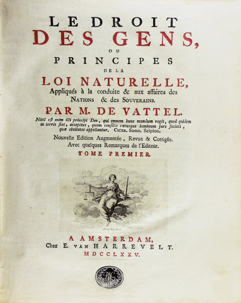 A nemzetek törvénye, avagy a természetjog alapelvei, a magatartásra vonatkoztatva, 1775. alkotó: Unbekannt