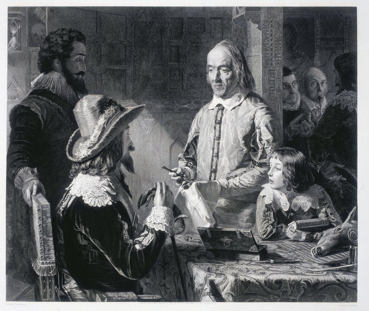 William Harvey angol orvos (1578-1637) bemutatja I. Stuart Károly angol királynak (1600-1649) a vérkeringés elméletét alkotó: Unbekannt