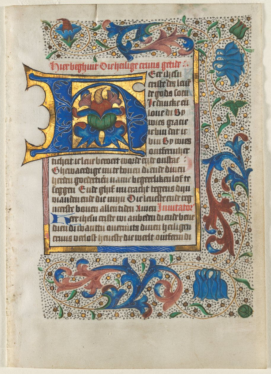 Órakönyvből kivágott levél: Díszített kezdőbetű H, c. 1470-1480. alkotó: Unbekannt