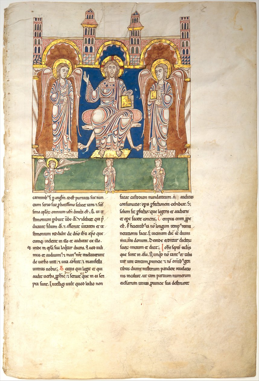 Levél egy Beatus-kéziratból: Krisztus fenségben angyalokkal és Isten angyalával..., kb. 1180. alkotó: Unbekannt