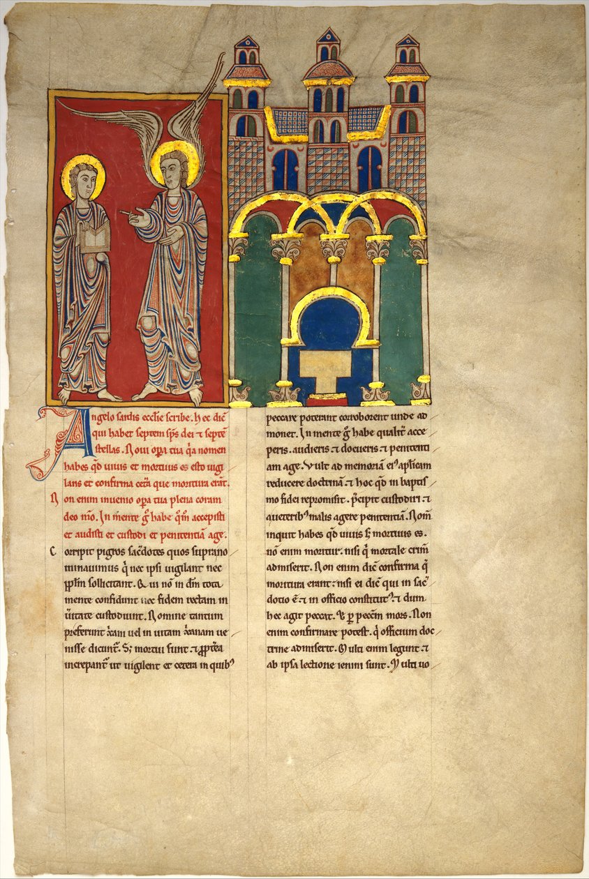 Levél egy Beatus-kéziratból: a szárdiszi templom angyala Szent Jánossal, kb. 1180. alkotó: Unbekannt