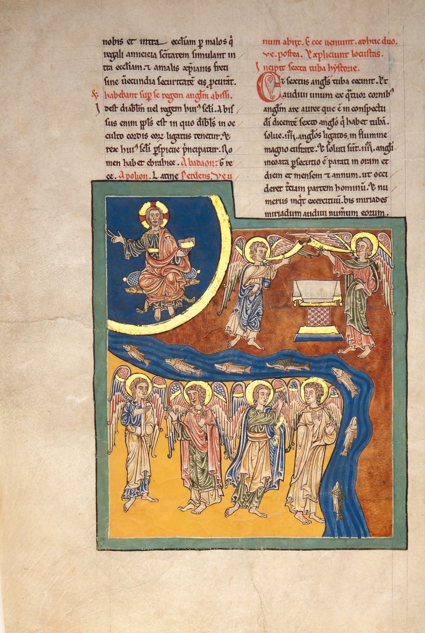 Levél egy Beatus-kéziratból: a hatodik angyal megszabadítja a négy angyalt..., kb. 1180. alkotó: Unbekannt