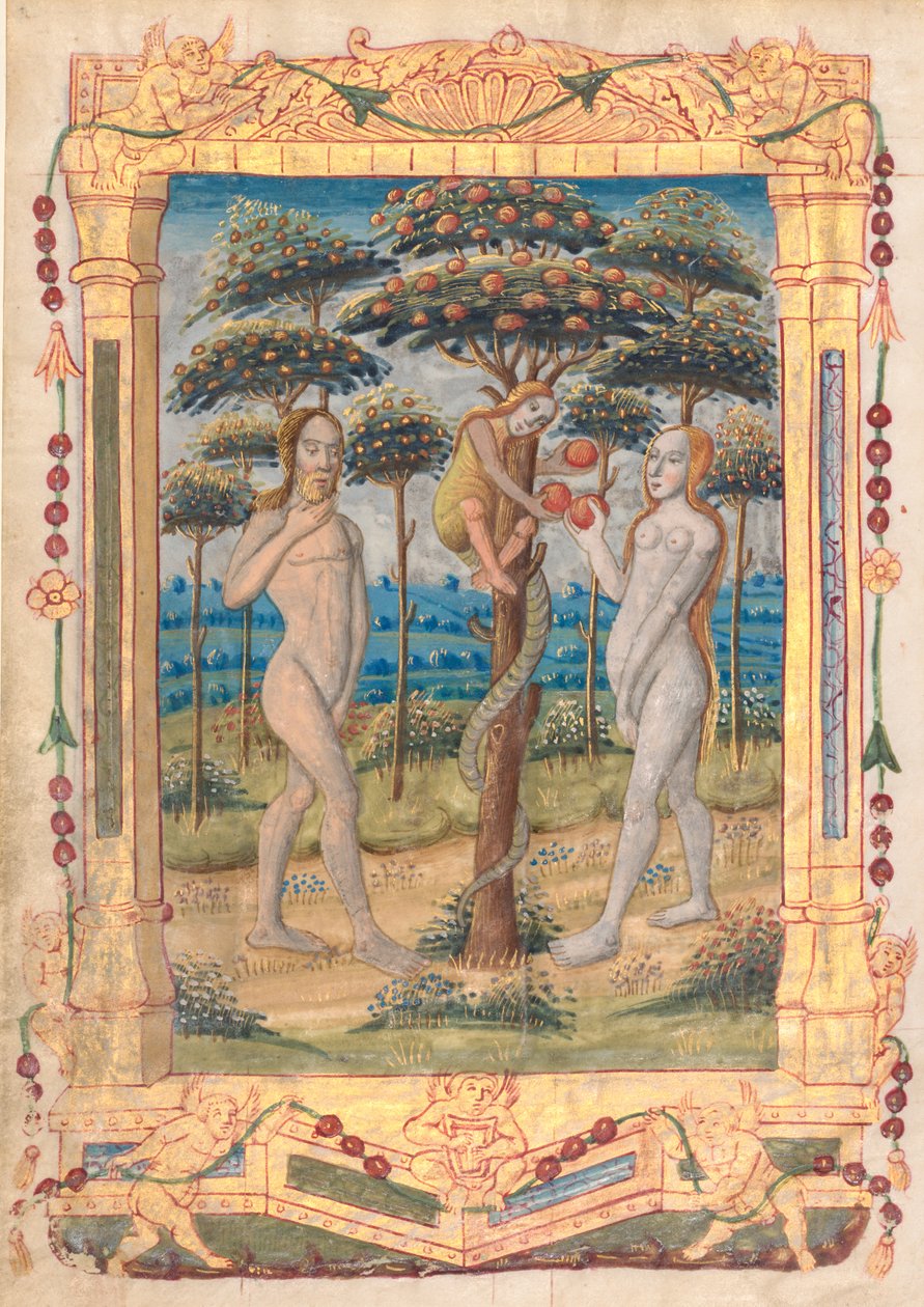 Levél az órák könyvéből: Ádám és Éva és az ember bukása...recto, c. 1510. alkotó: Unbekannt