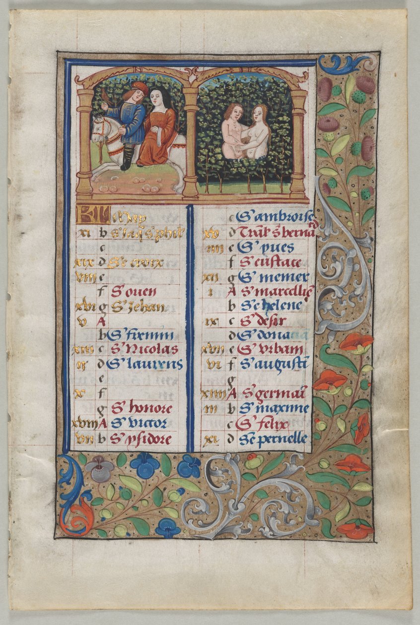 Levél egy órakönyvből: Május naptári oldala recto, c. 1510. alkotó: Unbekannt