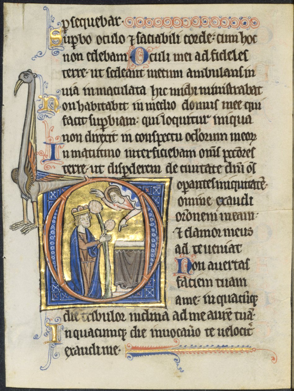 Zsoltárlevél: Iniciál D: Dávid imában oltár előtt és Krisztus felhőben..., c. 1270-12 alkotó: Unbekannt
