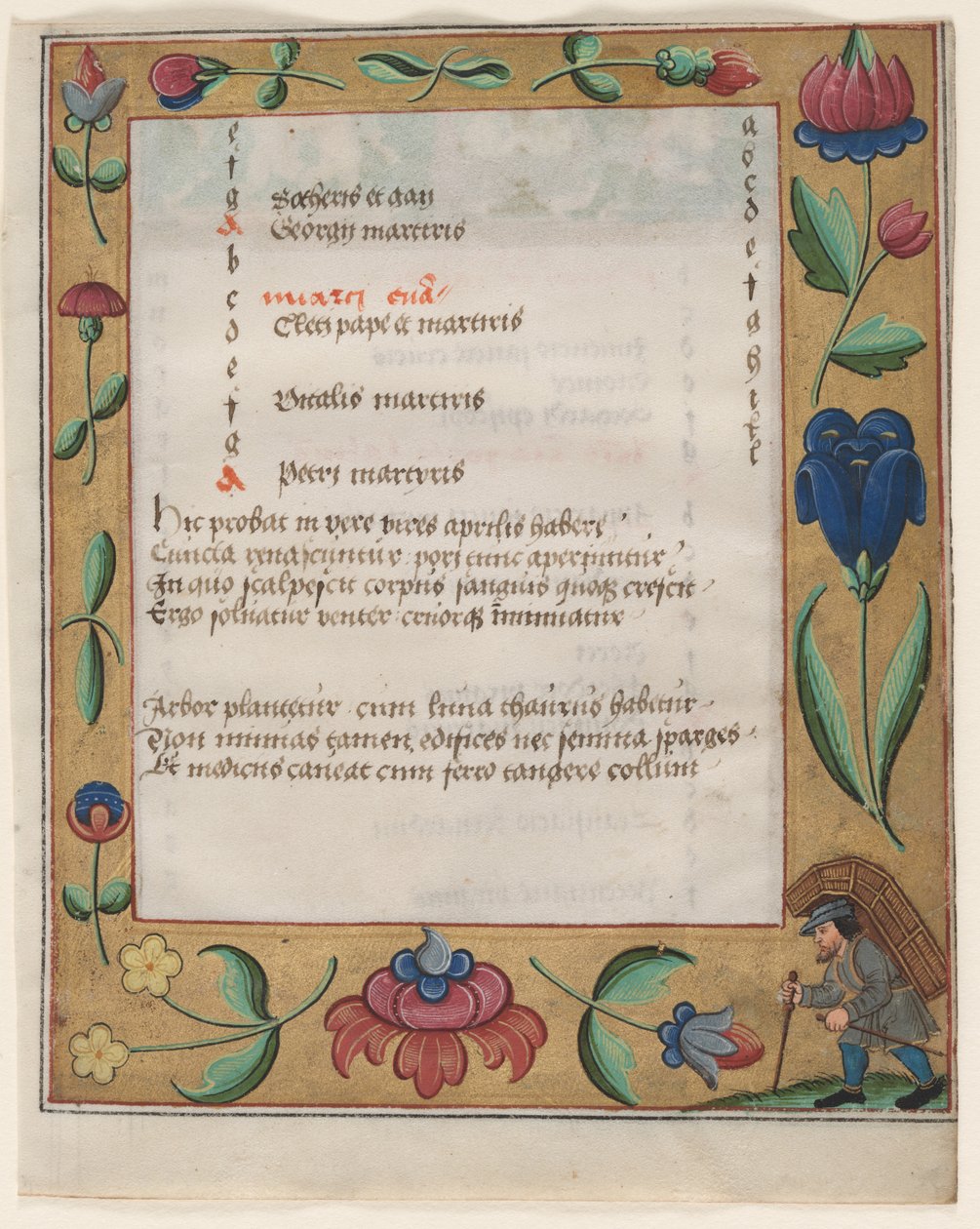 Levél egy zsoltárból és imakönyvből: Paraszt recto naptári oldal, c. 1524. alkotó: Unbekannt