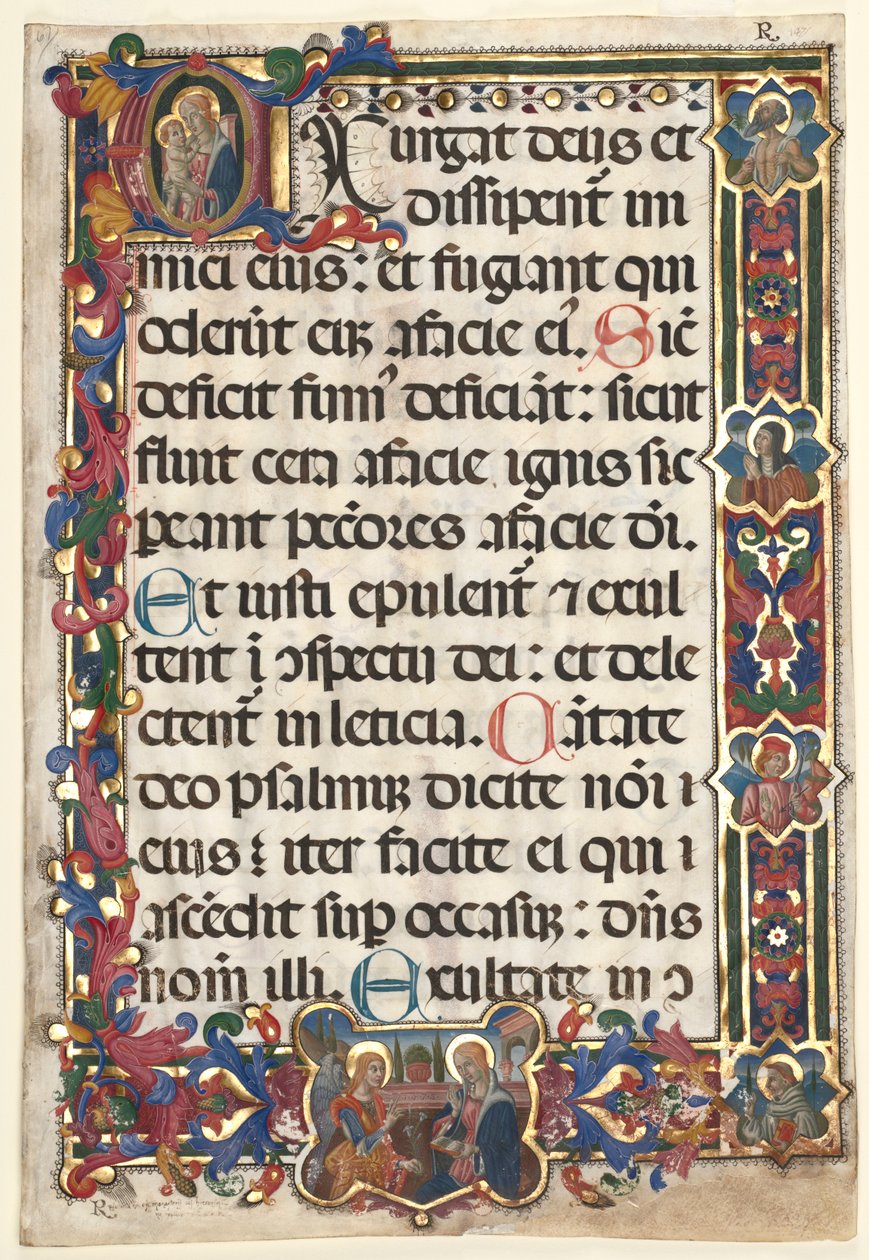 Levél egy zsoltárról teljes szegéllyel medálokkal, Anunciation, SS. Jerome, Clare..., 1475. alkotó: Unbekannt