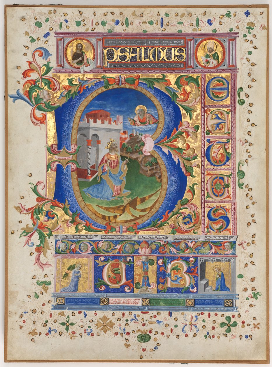 Levél egy zsoltárról historiált B kezdőbetűvel: Dávid király, c. 1450. alkotó: Unbekannt