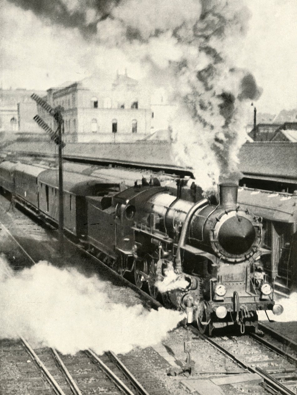Budapest elhagyása. Gyorsvonat indul a központi pályaudvarról, 1935-36. alkotó: Unbekannt
