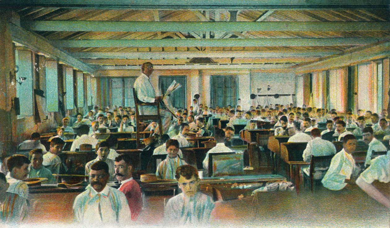 Lektor szivarhengerekhez olvas, Szivargyár, Havanna, Kuba, 1910-es évek alkotó: Unbekannt