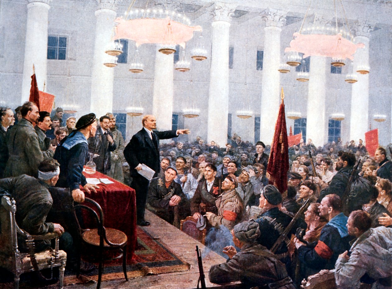 Lenin a 2. szovjet kongresszus képviselőit összehívja, Szmolnij-palota, Szentpétervár, 1917 alkotó: Unbekannt