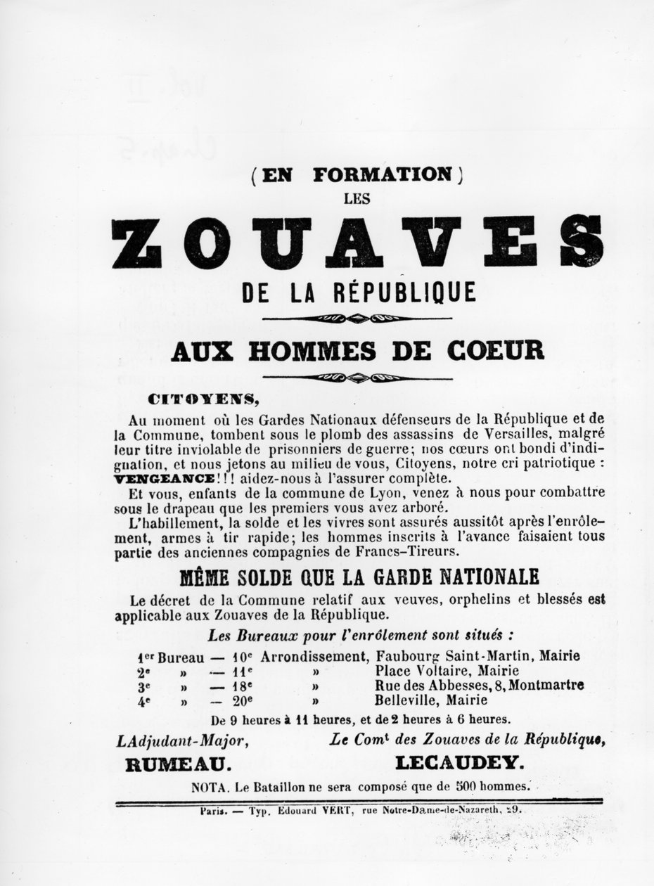 Les Zouaves, a Párizsi Kommün francia politikai plakátjairól, 1871. május alkotó: Unbekannt