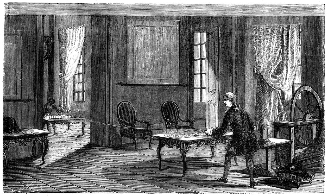 Kísérletezés az első elektromos távíróval, Genf, 1774 1876 alkotó: Unbekannt