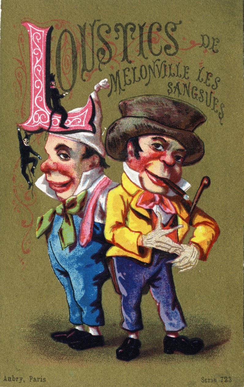 L betű: Melonville Loustics piócák. "Alphabet des grotesques" metszet. 25 reklámkromolitográfiát tartalmazó sorozat dore alapon, 19. század vége. Mérete: 11x7 cm alkotó: Unbekannt
