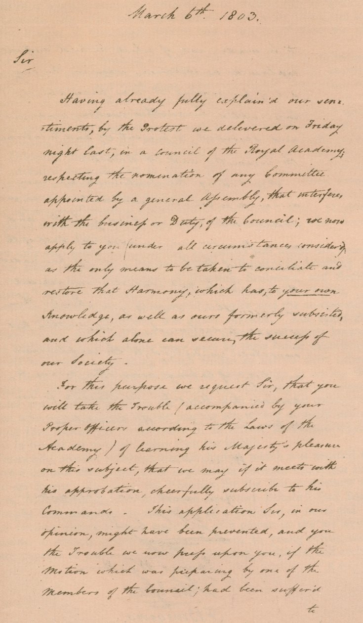 Levél Benjamin Westnek, a Királyi Akadémia elnökének, 1803 1904 alkotó: Unbekannt