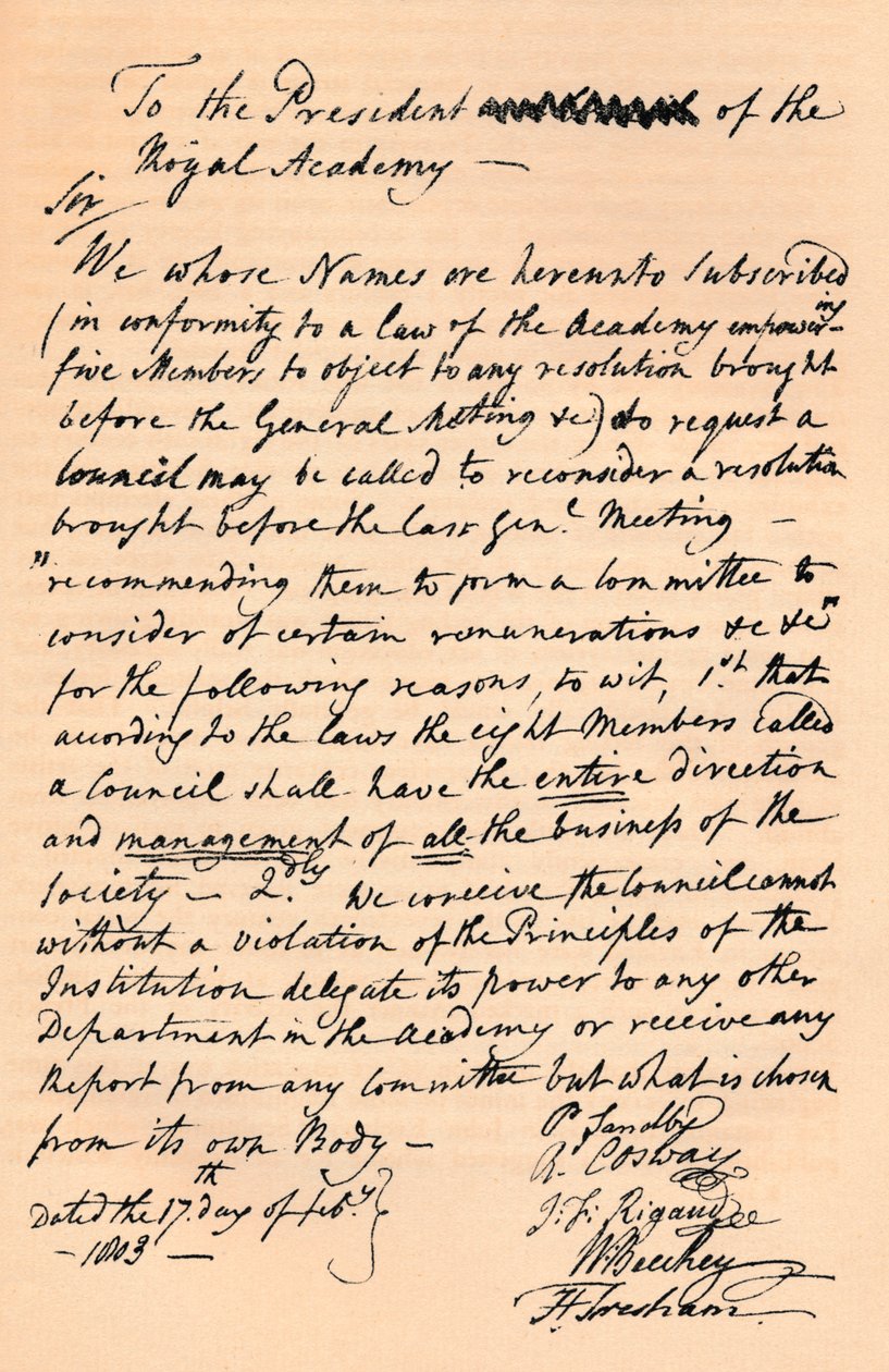 Levél Benjamin Westnek, a Királyi Akadémia elnökének, 1803 1904 alkotó: Unbekannt