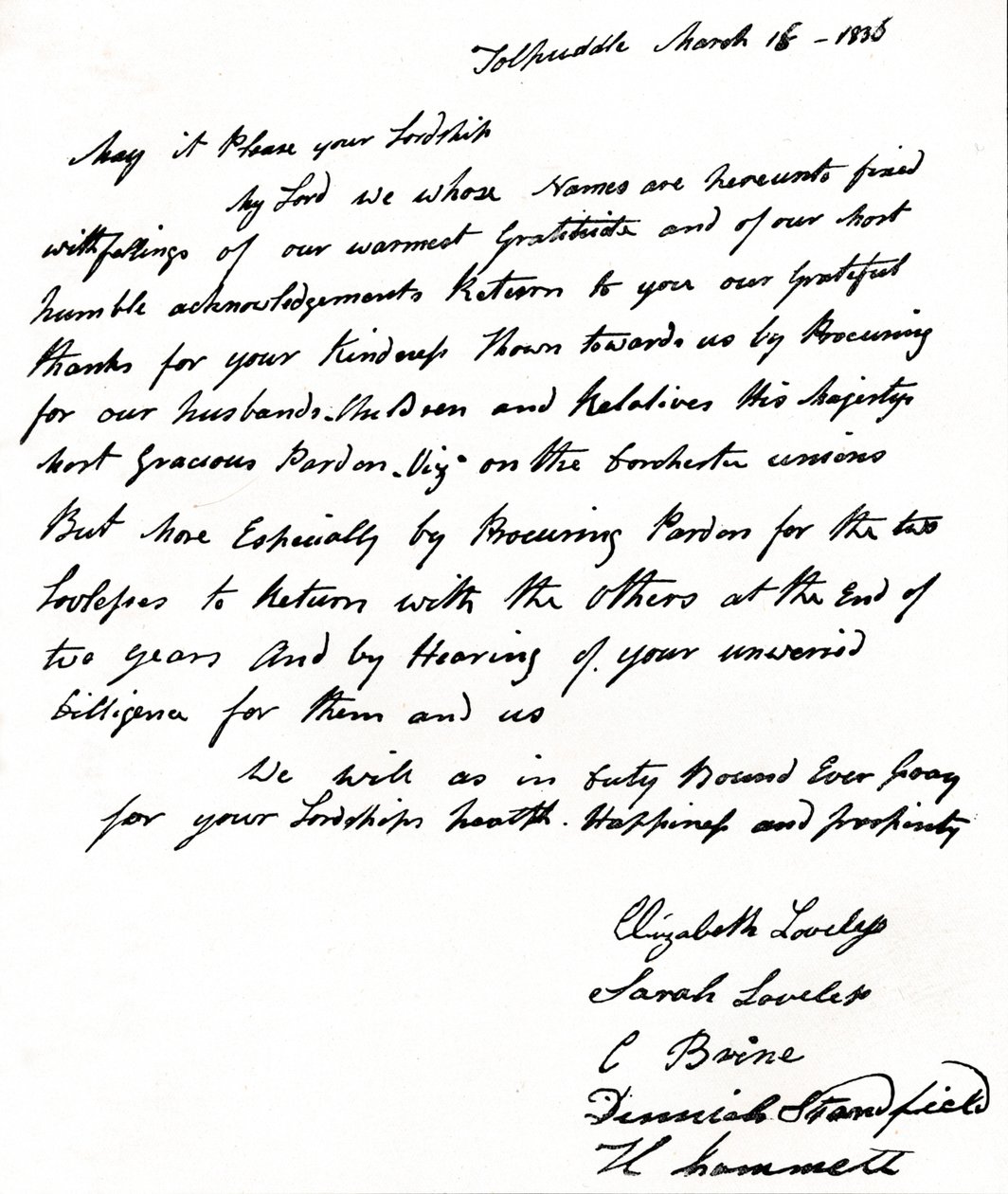 John Russell belügyminiszternek 1792-1878 között írt levele a Tolpuddle Mártírok feleségeitől, alkotó: Unbekannt