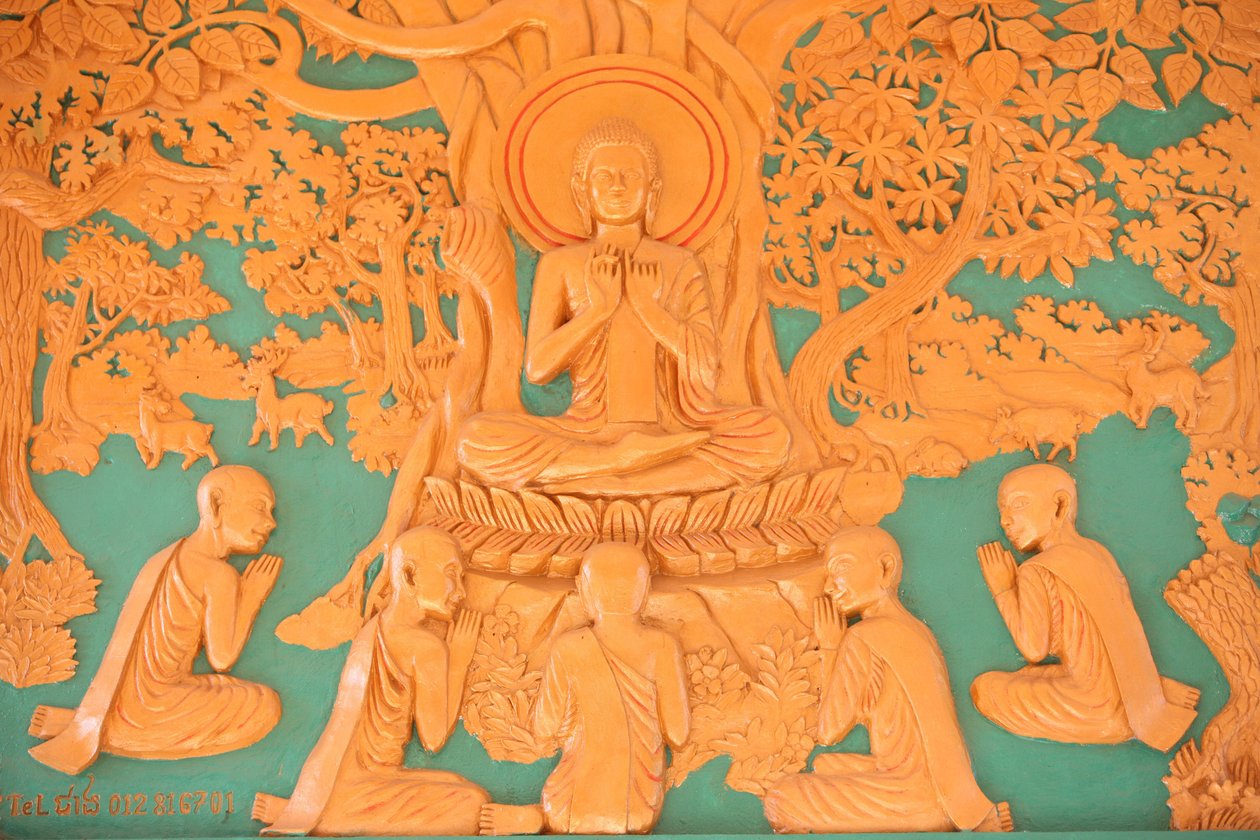 Buddha élete. Buddha 5 tanítványával Benares Phnom Penhben, Kambodzsában alkotó: Unbekannt