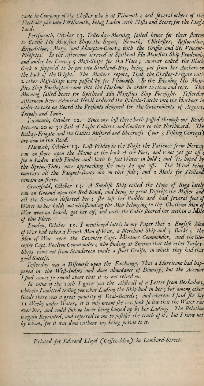 Lloyds News. London, 1696. október 15. – Ném. 1928. 20 alkotó: Unbekannt